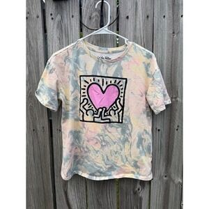 Pop Art Keith Haring Graphic T-Shirt Kids XL 14/16 Pastel Tie Dye Heart